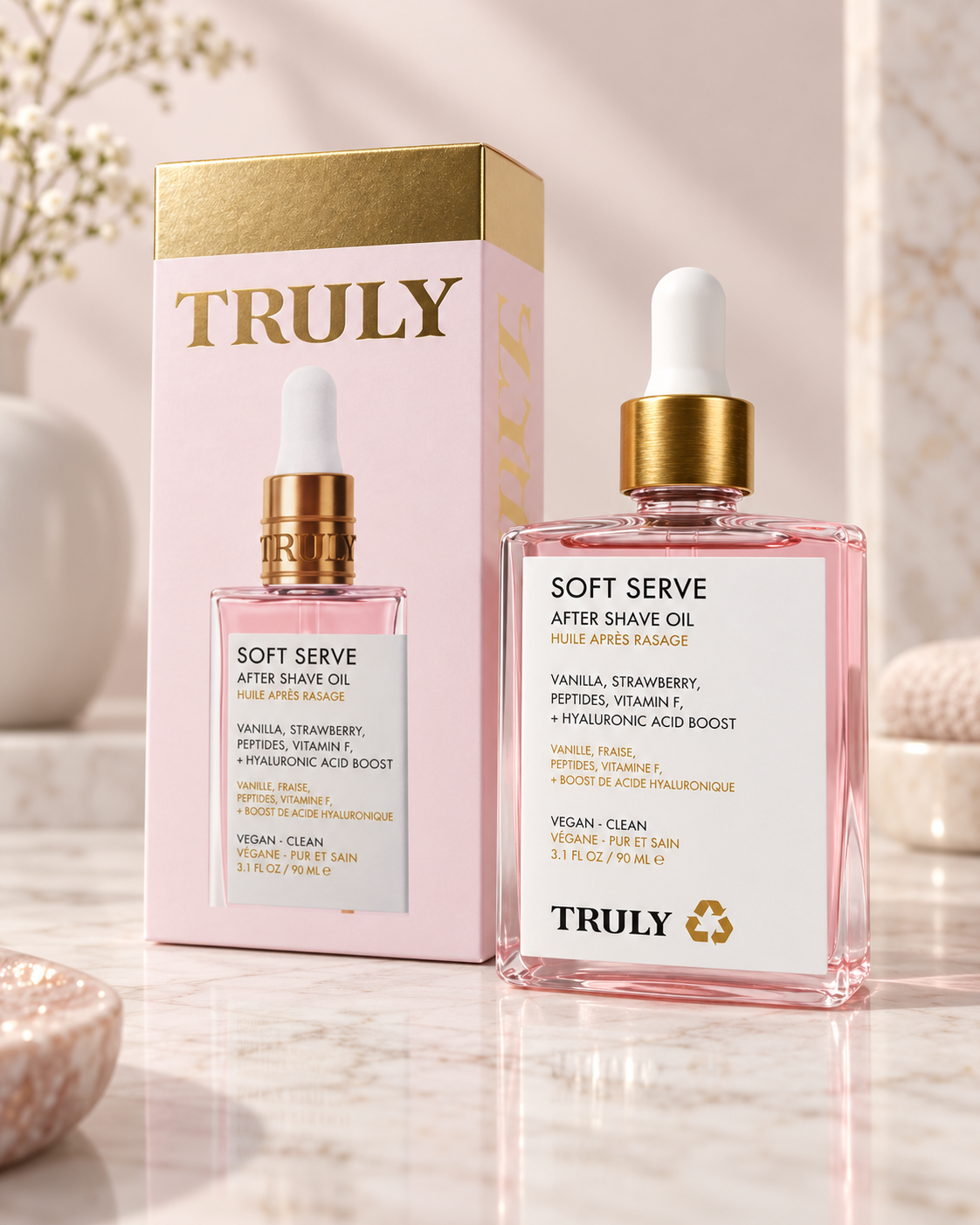TRULY Soft Serve, aceite para después del afeitado 90 ml con su caja